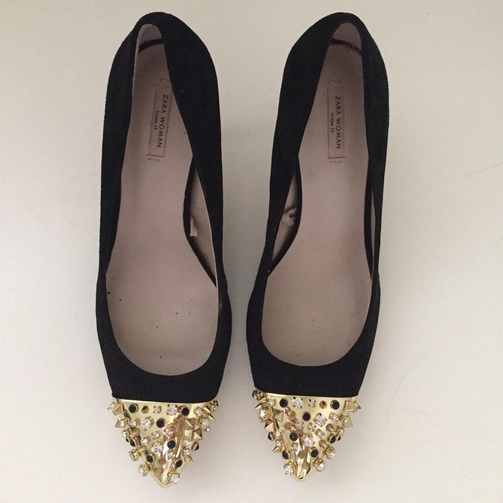 Gold and crystal cap toe Zara heel